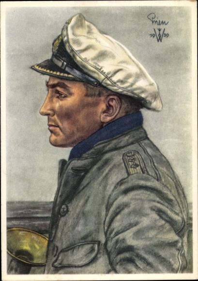 Artist Postcard Willrich, Wolfgang, Lieutenant Commander Günther Prien, Knight's Cross recipient, VDA 1 5 2