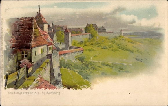 Kunstenaar litho Hammel, Otto, Rothenburg ob der Tauber Midden-Franken, stadsmuur