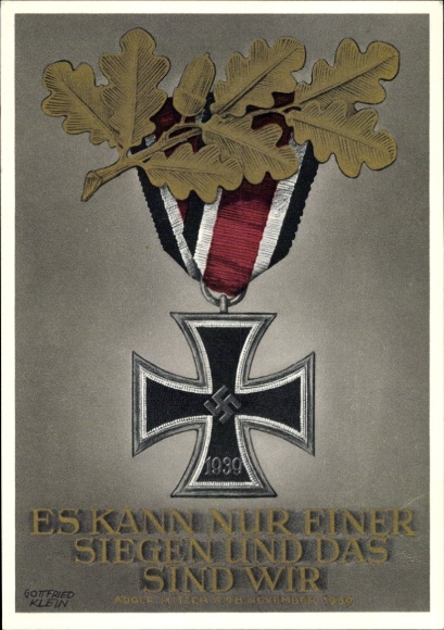 Postal stationery artist Postcard Klein, Only one can win and that is us, quote Adolf Hitler