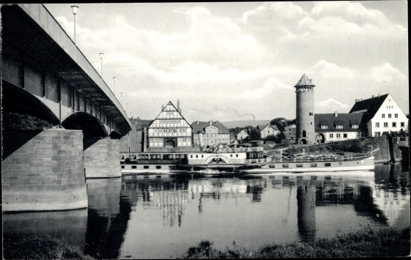 Postcard Holzminden on the Weser, Weser bridge with youth hostel