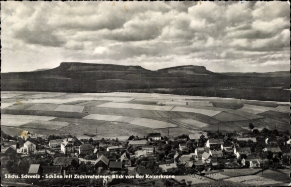 Postcard Schöna Saxon Switzerland, town view with Zschirnsteinen, view from the Kaiserkrone