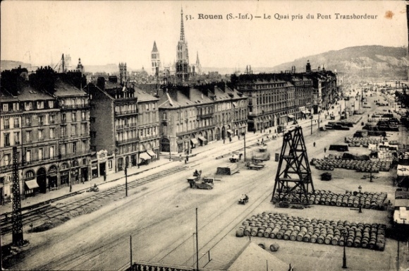 Ak Rouen Seine Maritime, Stadtansicht von  Quai, Pont Transbordeur, Straßenansicht, Fahrzeuge