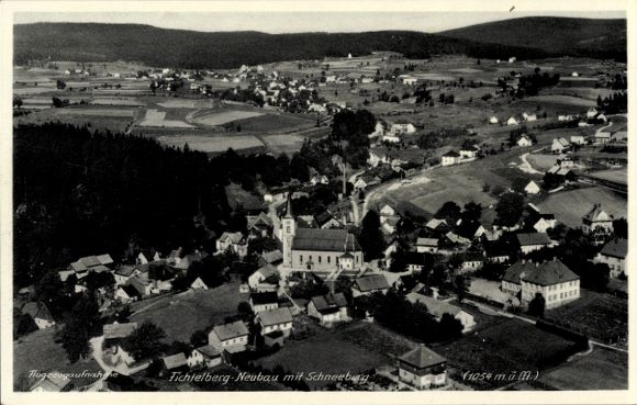 Postcard Neubau Fichtelberg in the Fichtelgebirge Upper Franconia, aerial photograph