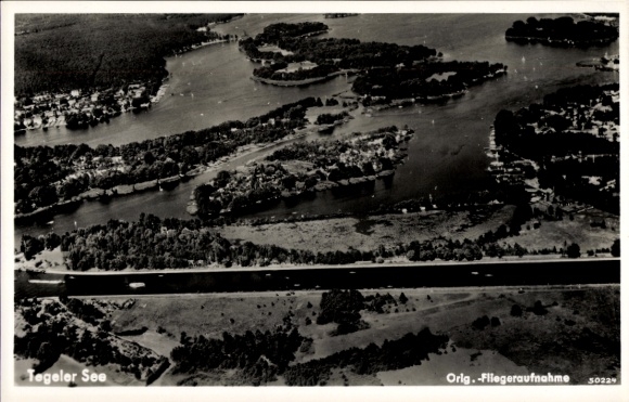 Postcard Berlin Reinickendorf Tegel, aerial photograph, Tegel Lake
