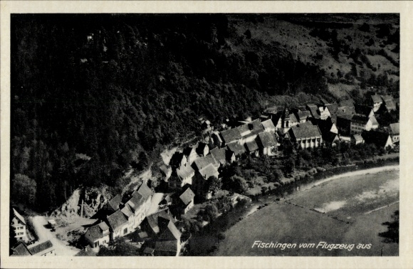 Ak Fischingen Sulz am Neckar, Luftaufnahme von  Häuser, Landschaft, Fluss