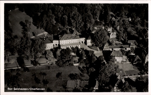 Postcard Bad Salzhausen Nidda, aerial photograph, castle