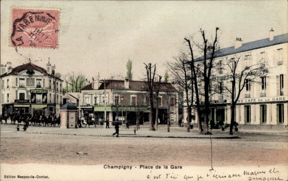 CPA Champigny-sur-Marne Val de Marne, Place de la Gare, Café