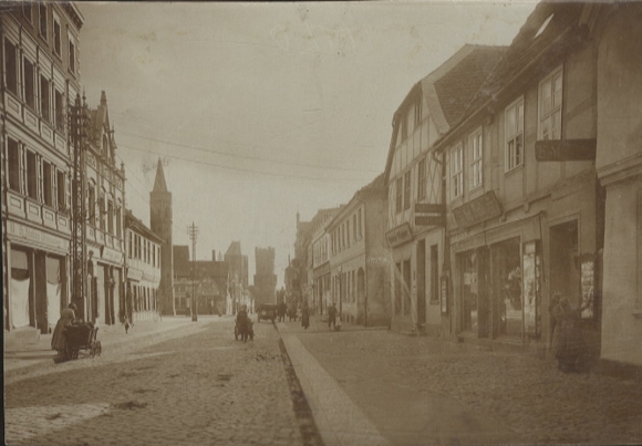Original photo Tangermünde in Saxony-Anhalt, street with shops, around 1900