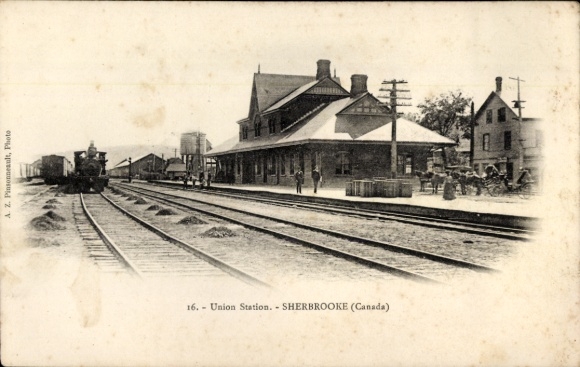 Ansichtkaart Sherbrooke Québec, treinstation, spoorzicht