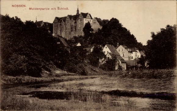 Postcard Nossen in Saxony, Mulde with castle