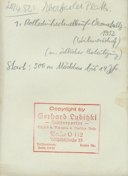 Photo Berlin Wilmersdorf, high-speed roller skating, May 20, 1952, 500m run start, Eberbacher Platz