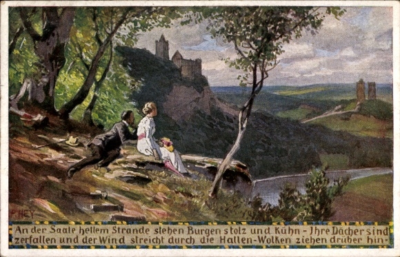 Lied Künstler Ak Hey, Paul, Volksliederkarten Nr 44, An der Saale hellem Strande