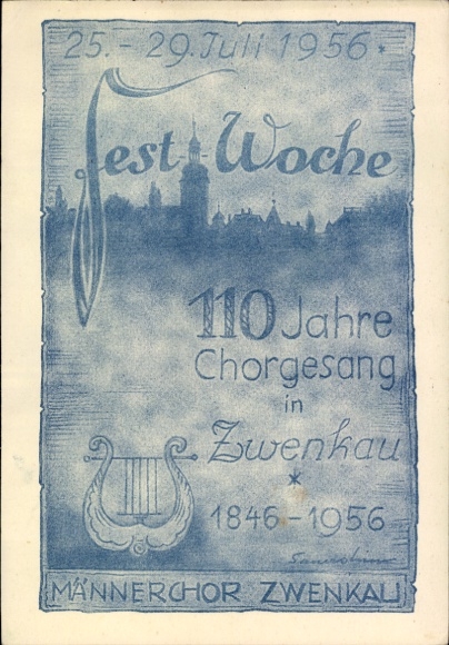 Postcard Zwenkau in Saxony, festival week, 110 years of choral singing, men's choir anniversary, 1956