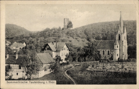 Postcard Tautenburg Thuringia, partial view, church