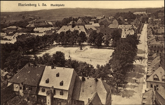 Postcard Marienberg in Sachsen, view from the church to the market square