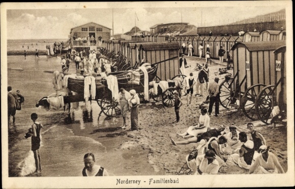 Postcard North Sea resort Norderney East Frisia, family bath, beach life
