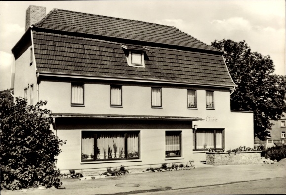Postcard Bad Salzungen in Thuringia, Restaurant zur Linde, two-story building, window with curtains