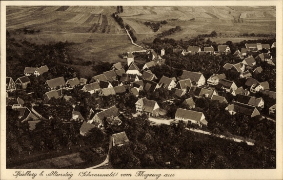 Postcard Spielberg Altensteig in the Black Forest, aerial photograph