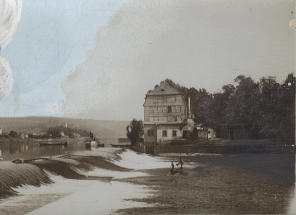 Original photo Schweinfurt, Main section, Bleiweisswehr and Bleiweissmühle, around 1900