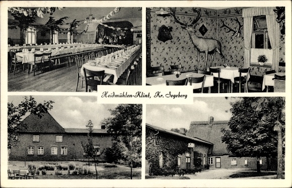 Postcard Heidmühlen in Schleswig Holstein, inn Klint, owner Hinrich Pohlmann, inside and outside