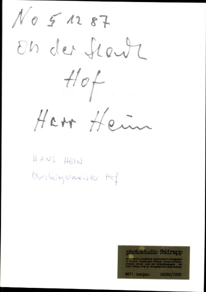 Photo portrait of Lord Mayor of Hof, Hans Hein, Autograph
