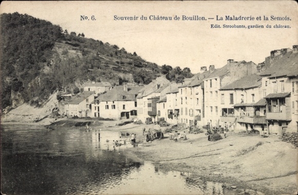 Postcard Bouillon Wallonia Luxembourg, Château de La Maladrerie, Semois, houses by the river