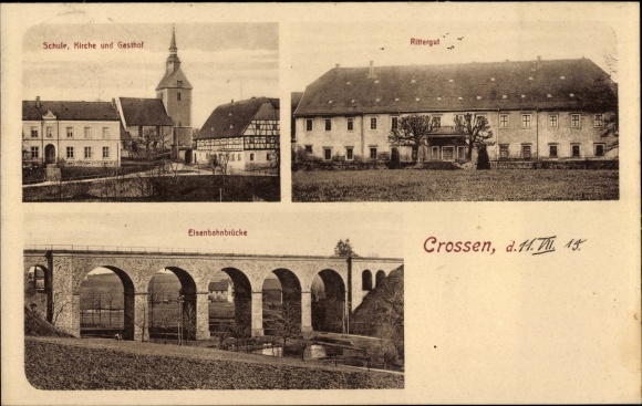 Ak Crossen Erlau, Schule, Kirche, Gasthof, Rittergut
