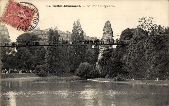 Ansichtkaart Parijs XIX Buttes Chaumont, Le Pont opgeschort