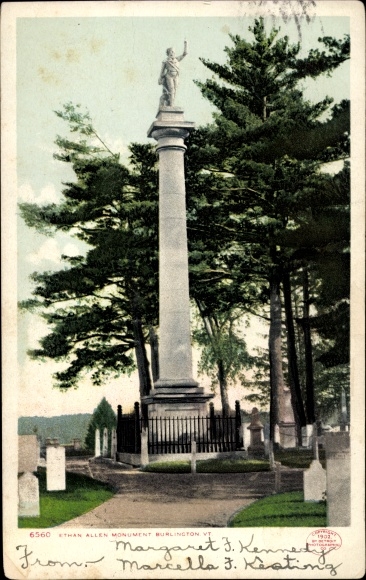 Ak Burlington Vermont Verenigde Staten, Ethan Allen Monument