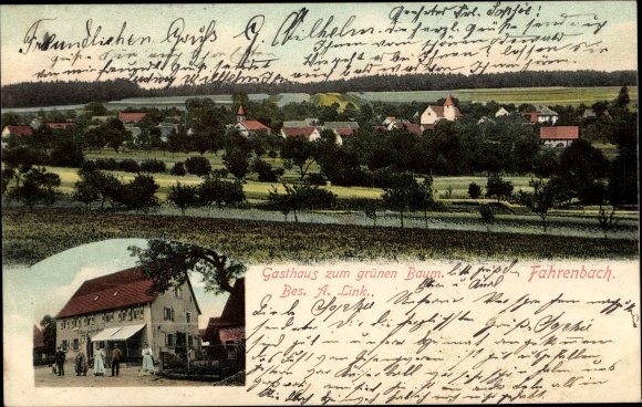 Postcard Fahrenbach in the Odenwald, inn to the green tree