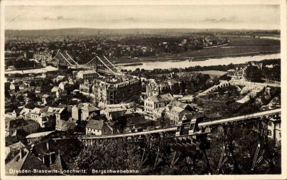 Postcard Dresden Loschwitz, Blasewitz, total view, mountain suspension railway