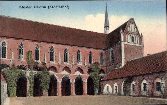 Postcard Chorin in der Mark, Chorin Monastery, monastery courtyard