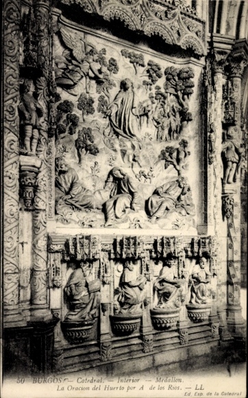 KP Burgos, Kastylia i León, płaskorzeźba, anioł, święty, scena biblijna, medalion