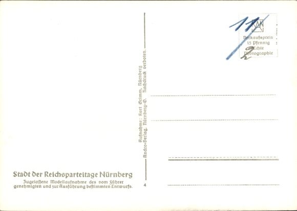 Postcard Nazi Party Rally Grounds Nuremberg, Congress Building, Model