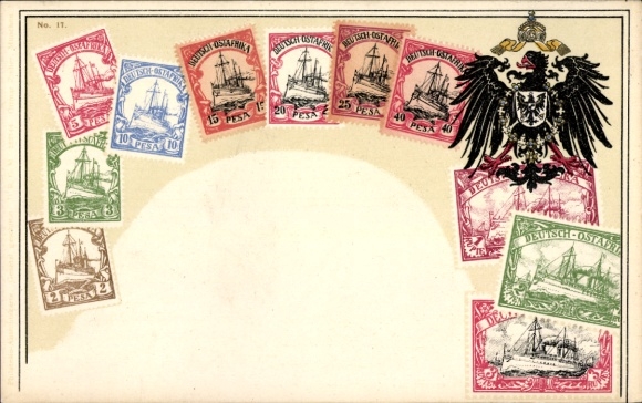 Präge Wappen Briefmarken Ak Deutsch Ostafrika, Schwarzer Adler
