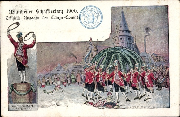 KP artysty Volk, Max, Monachium Bavaria, Monachium Schäfflertanz 1900