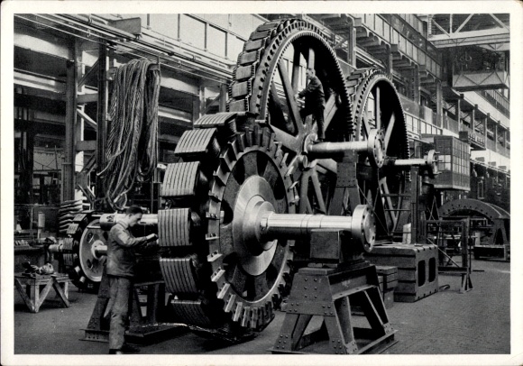 Postcard Berlin Spandau Siemensstadt, Siemens, pole wheels for three-phase synchronous generator