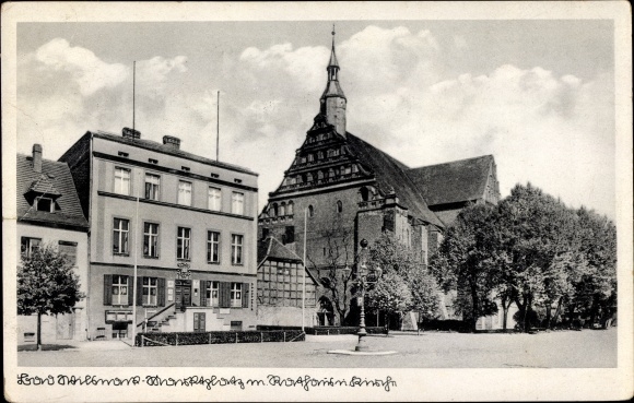 Postcard Bad Wilsnack in the Prignitz, town hall, church, market square