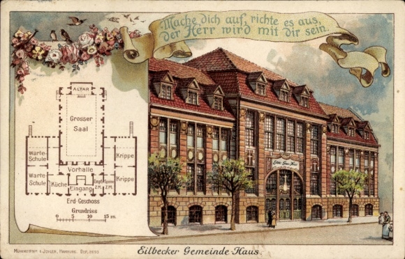 Litho Hamburg Wandsbek Eilbek Eilbeck, Gemeindehaus, Grundriss