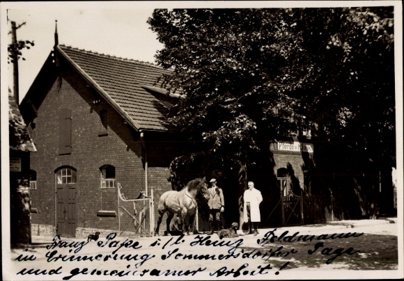 Photo Sommersdorf Saxony Anhalt, farm, men, horse, dog, Franz Pape, Heinz Feldmann
