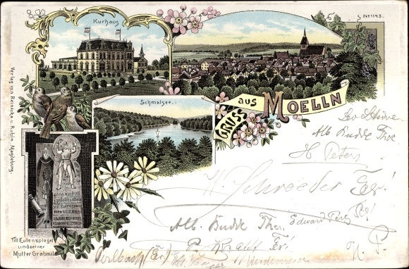 Chromo-Litho Mölln in Schleswig Holstein, Kurhaus, Schmalsee, Till Eulenspiegel monument