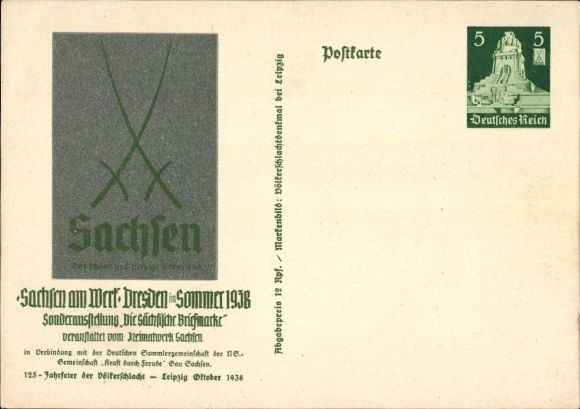 KP papiernicza Drezno, Saksonia przy pracy 1938, wystawa specjalna Znaczek saski, PP 9 C