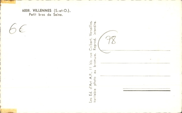 Postcard Villennes sur Seine Yvelines, Petit bras de Seine