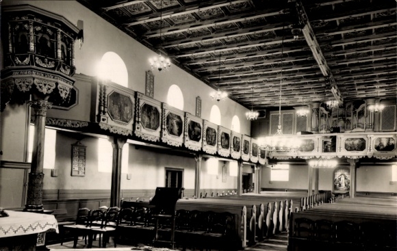Postcard Crottendorf in the Ore Mountains, interior view of a church