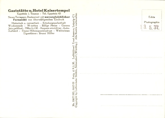 Postcard Eppstein im Taunus, aerial photograph, Kaisertempel