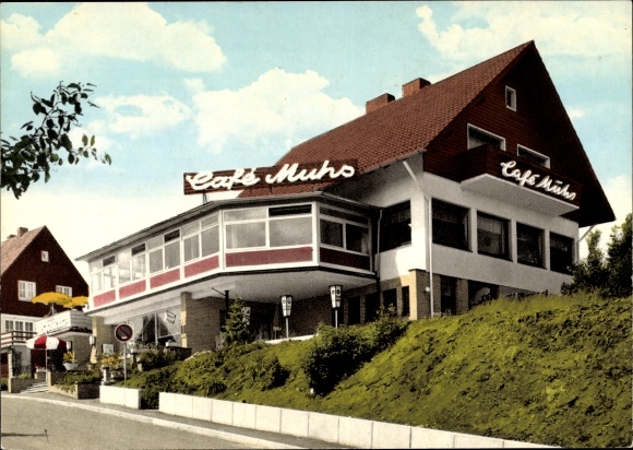 Ak Schulenberg Clausthal Zellerfeld im Oberharz, Cafe Muhs, Außenansicht