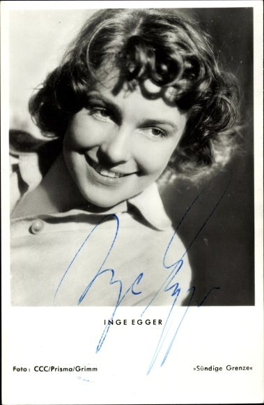 Postcard actress Inge Egger, portrait, autograph