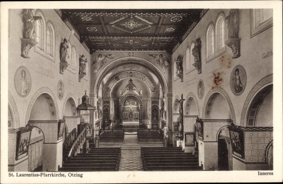 Ansichtkaart Otzing Niederbayern, parochiekerk St. Laurentius, binnenaanzicht