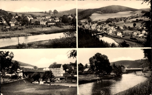Ak Bad Lausick in Sachsen, Flusslandschaft mit Häusern, ländliche Umgebung, Brücke, Bäume