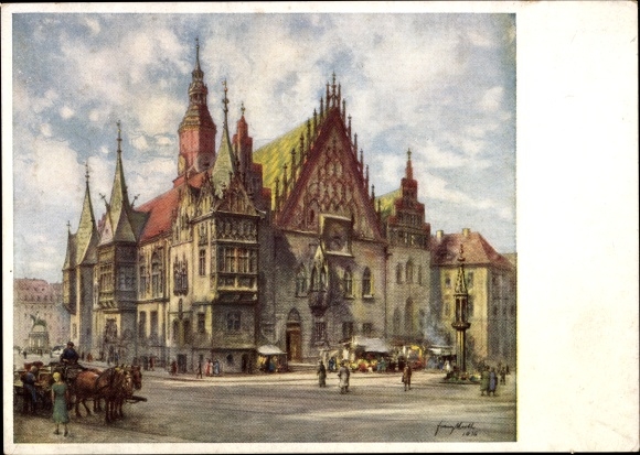 Künstler Ak Wrocław Breslau Schlesien, Rathaus, 12. Deutsches Sängerbundesfest 1937